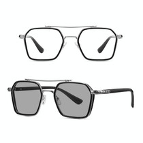A5 Double Beam Polarized Color Changing Myopic Glasses, Lens: -250 Degrees Gray Change Grey(Black Silver Frame)