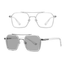 A5 Double Beam Polarized Color Changing Myopic Glasses, Lens: -300 Degrees Gray Change Grey(Transparent Silver Frame)