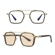 A5 Double Beam Polarized Color Changing Myopic Glasses, Lens: -200 Degrees Change Tea Color(Black Gold Frame)