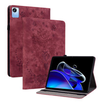 For Realme Pad X Butterfly Rose Embossed Leather Tablet Case(Red)