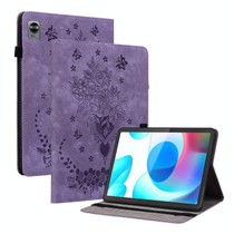 For Realme Pad Mini Butterfly Rose Embossed Leather Tablet Case(Purple)