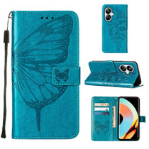 For Realme 10 Pro+ 5G Embossed Butterfly Leather Phone Case(Blue)