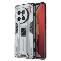 For vivo X90 Pro+ 5G Supersonic PC + TPU Shock-proof Protective Phone Case with Holder(Grey)