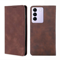 For vivo S16e / V27e Skin Feel Magnetic Horizontal Flip Leather Phone Case(Dark Brown)