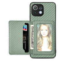 For Xiaomi Mi 11 Lite Carbon Fiber Magnetic Card Bag Phone Case(Green)
