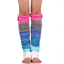 1 Pair Women Multi Color Stitching Button Knitted Woolen Leg Warmers