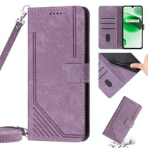 For Realme 10 Pro+ 5G Skin Feel Stripe Pattern Leather Phone Case with Lanyard(Purple)