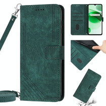 For Realme 10 Pro+ 5G Skin Feel Stripe Pattern Leather Phone Case with Lanyard(Green)