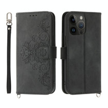 For OPPO Reno9 5G/Reno9 Pro 5G Skin-feel Flowers Embossed Wallet Leather Phone Case(Black)