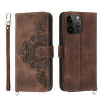 For OPPO Reno9 5G/Reno9 Pro 5G Skin-feel Flowers Embossed Wallet Leather Phone Case(Brown)