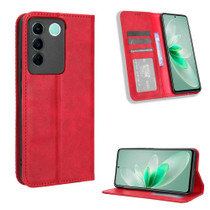 For vivo V27e / S16e Magnetic Buckle Retro Texture Leather Phone Case(Red)