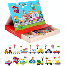 Drawer Type Double-sided Drawing Board Puzzle Magnetic Cartoon Dress Up Wooden Toys(Transportation Tools)