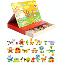 Drawer Type Double-sided Drawing Board Puzzle Magnetic Cartoon Dress Up Wooden Toys(Forest Paradise)