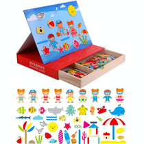 Drawer Type Double-sided Drawing Board Puzzle Magnetic Cartoon Dress Up Wooden Toys(Marine Life)