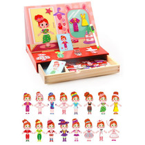 Drawer Type Double-sided Drawing Board Puzzle Magnetic Cartoon Dress Up Wooden Toys(Girl Dress Up)