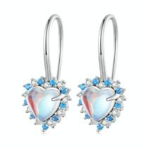 BSE785 Sterling Silver S925 Heart Moonstone Platinum Plated Earrings