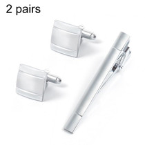 2 pairs Men French Shirt Metal Cufflinks Collar Set(Silver)