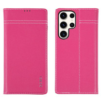 For Samsung Galaxy S23 Ultra 5G GEBEI Top-grain Horizontal Flip Leather Phone Case(Rose Red)