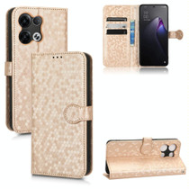 For OPPO Reno8 Pro+ 5G Honeycomb Dot Texture Leather Phone Case(Gold)