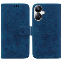 For Realme 10 Pro+ Butterfly Rose Embossed Leather Phone Case(Blue)