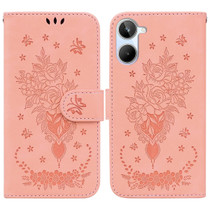 For Realme 10 4G Butterfly Rose Embossed Leather Phone Case(Pink)
