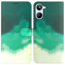 For Realme 10 4G Watercolor Pattern Flip Leather Phone Case(Cyan Green)