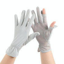 1pair Summer Sunscreen Breathable Thin Anti-ultraviolet Finger Fishing Ice Silk Gloves Free Size(Smoke Gray)