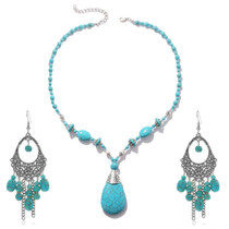 2pcs/set Necklace + Earrings Natural Turquoise Accessories Ladies Jewelry