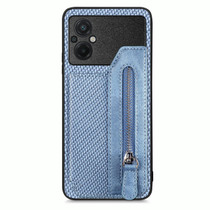 For Xiaomi Poco M5 4G Carbon Fiber Flip Zipper Wallet Phone Case(Blue)