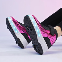 Small Four-Wheeled Walking Shoes Children Luminous Deformation Roller Shoes, Size: 39(XF02 Pink)