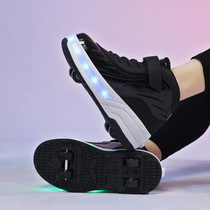 Small Four-Wheeled Walking Shoes Children Luminous Deformation Roller Shoes, Size: 40(XF02 Black)