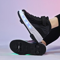 Small Four-Wheeled Walking Shoes Children Luminous Deformation Roller Shoes, Size: 37(XF02 Black)