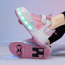 Small Four-Wheeled Walking Shoes Children Luminous Deformation Roller Shoes, Size: 40(XF03 Mesh Pink)