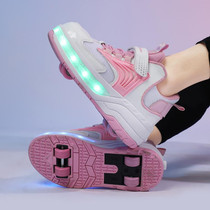 Small Four-Wheeled Walking Shoes Children Luminous Deformation Roller Shoes, Size: 33(XF03 Mesh Pink)