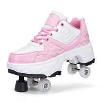 DF08 Dual-Purpose Walking Shoes Four-Wheel Shrinkable Brake Roller Skates, Size:42(Black)