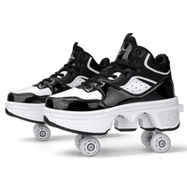 DF06 Walking Shoes Four-wheel Retractable Roller Skates, Size:33(Milky White Black)