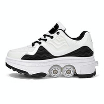 DF09 Children Runaway Sports Shoes Four-wheel Retractable Roller Skates, Size:41(Black White)