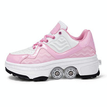 DF09 Children Runaway Sports Shoes Four-wheel Retractable Roller Skates, Size:33(Pink)
