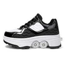 DF09 Children Runaway Sports Shoes Four-wheel Retractable Roller Skates, Size:38(Black)