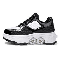 DF09 Children Runaway Sports Shoes Four-wheel Retractable Roller Skates, Size:41(Black)