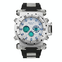 STRYVE S8015 Men Dual Movement Sports Quartz Large Dial Waterproof Watch(Silver White)