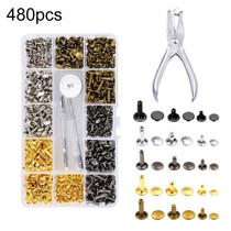 480pcs Copper Leather Hollow Cap Double-Sided Rivet Set With Punching Pliers