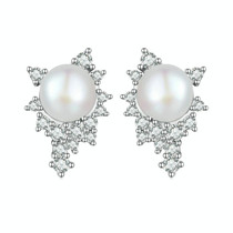 BSE761 Sterling Silver S925 White Gold Plated Zirconia Bead Earrings