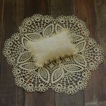 Hollow Lace Round Blanket + Pillow Suit Baby Photography Props(Beige)