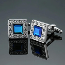 Men Shirt Cufflinks Blue Series Enamel Crystal Vintage Pattern Cufflinks, Color: 9