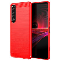 For Sony Xperia 1 IV Brushed Texture Carbon Fiber TPU Phone Case(Red)