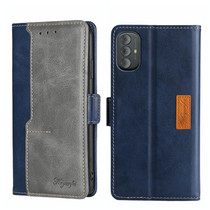 For Motorola Moto G Power 2022 Contrast Color Side Buckle Leather Phone Case(Blue + Grey)