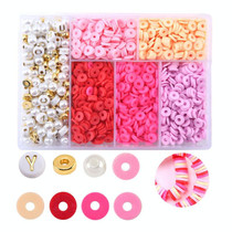 2 PCS 6 Grids Soft Pottery Beading Set DIY Bracelet Necklace Making(Pink)