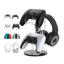 Acrylic Game Controller Display Stand Headphone Hanger(Black-Round Bottom)