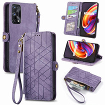 For Realme X7 Pro Geometric Zipper Wallet Side Buckle Leather Phone Case(Purple)